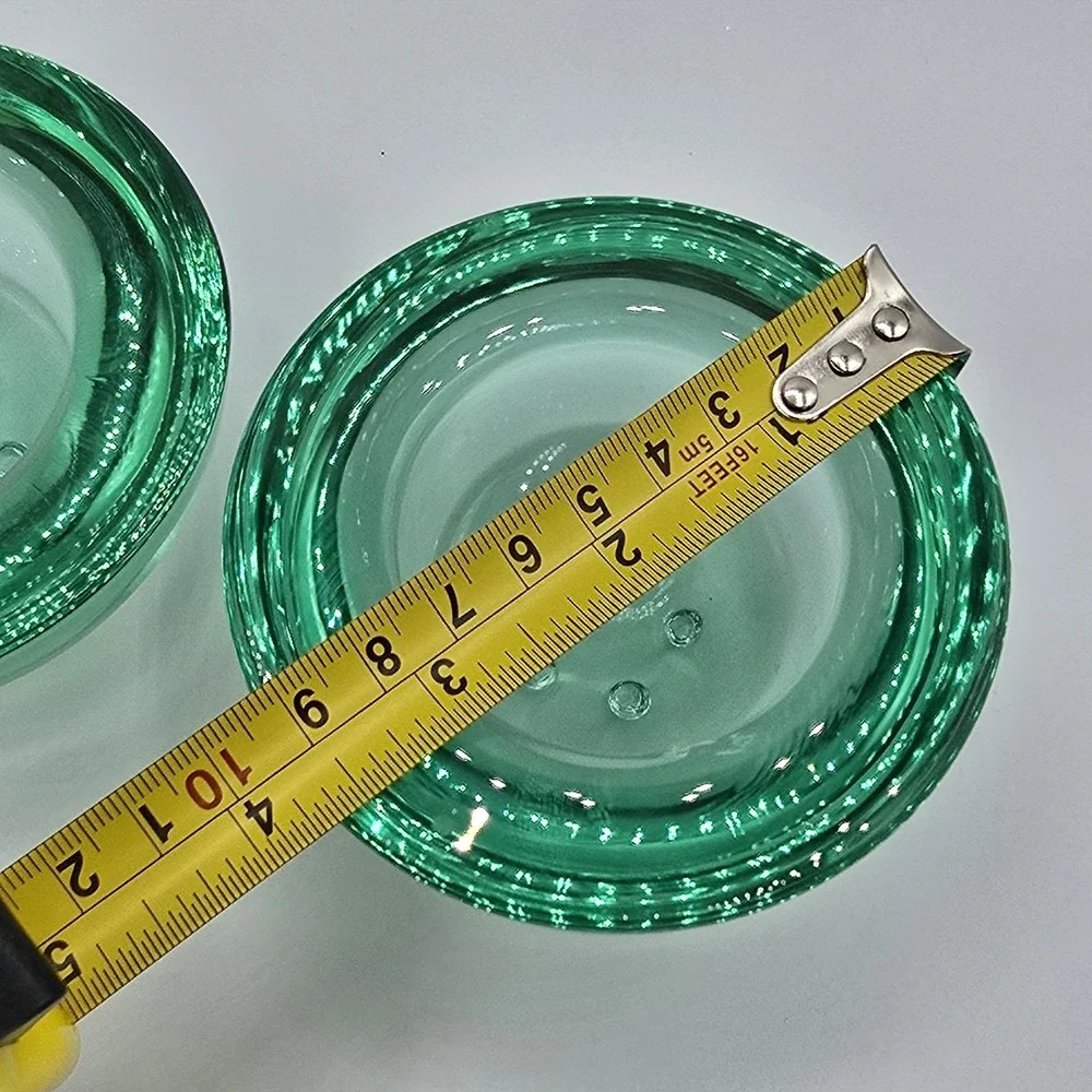 Vtg Pair Green Candlestick Holders Tealight Candle Glass‎ 50s 60s 70s